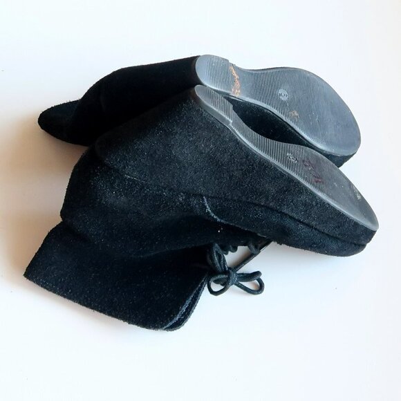 Steve Madden Black Suede Leather Wedge Heel Lace-up Ankle Boots / Booties Size 6 - Picture 14 of 16